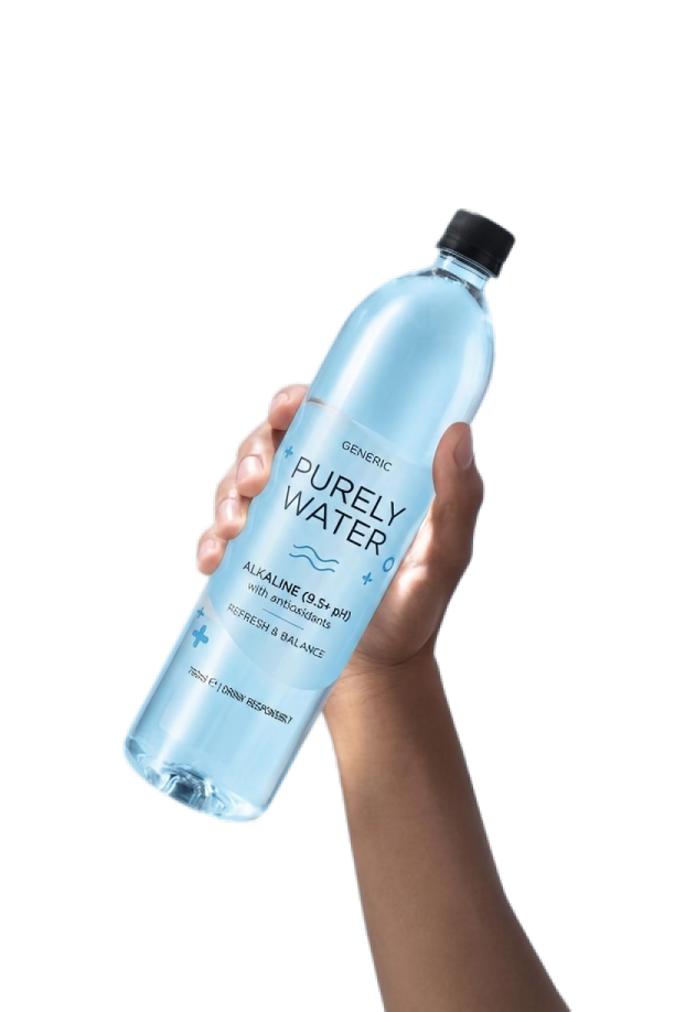 Hand holding premium bottled water