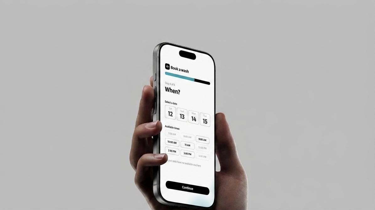 Schedule flow screen showing easy wash planning